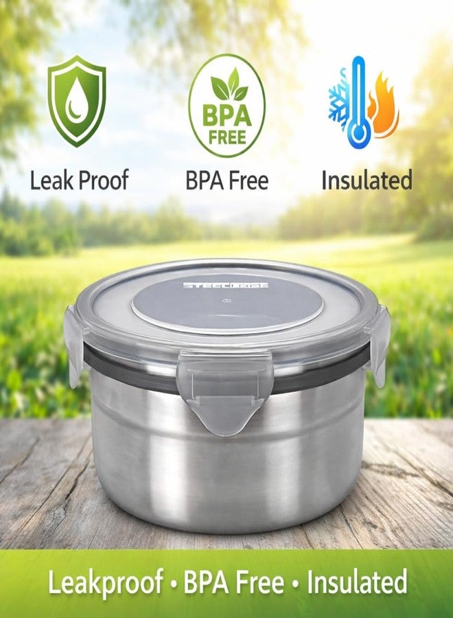 Sensimon Stainless Steel Airtight Round Container with Leak Proof Lid | BPA Free Food Storage Lunch Box for Office College School Home Travel | 280 ml Capacity Tiffin Box | Set of 3 - Image 4